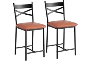 Set of 2 Counter Height Bar Stools – 22-Inch Bar Chairs with Backrest and Thick Cushioned Seat, Upholstered Dining Chairs for
