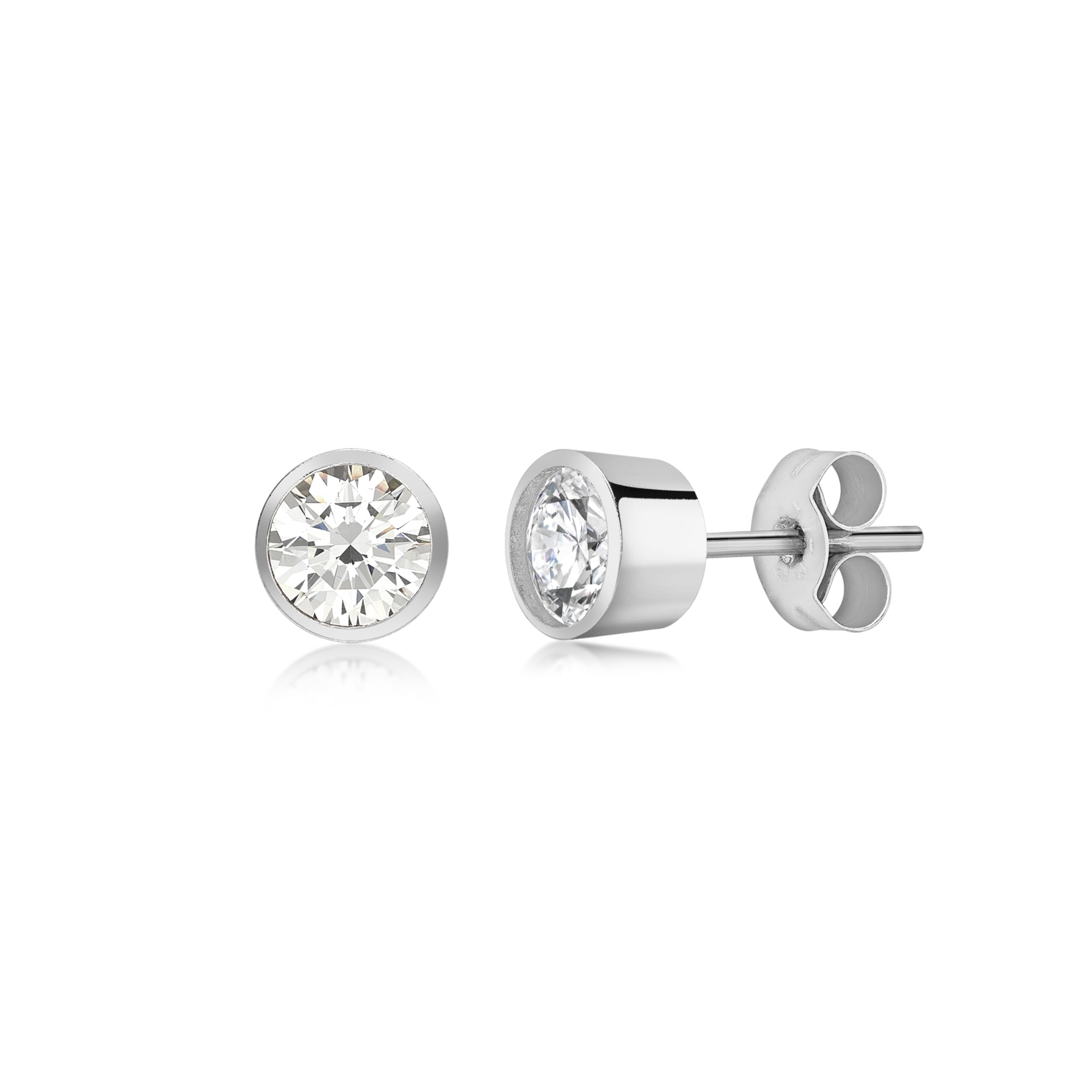 CARISSIMA Women's 9 ct White Gold CZ Rubover Stud Earrings