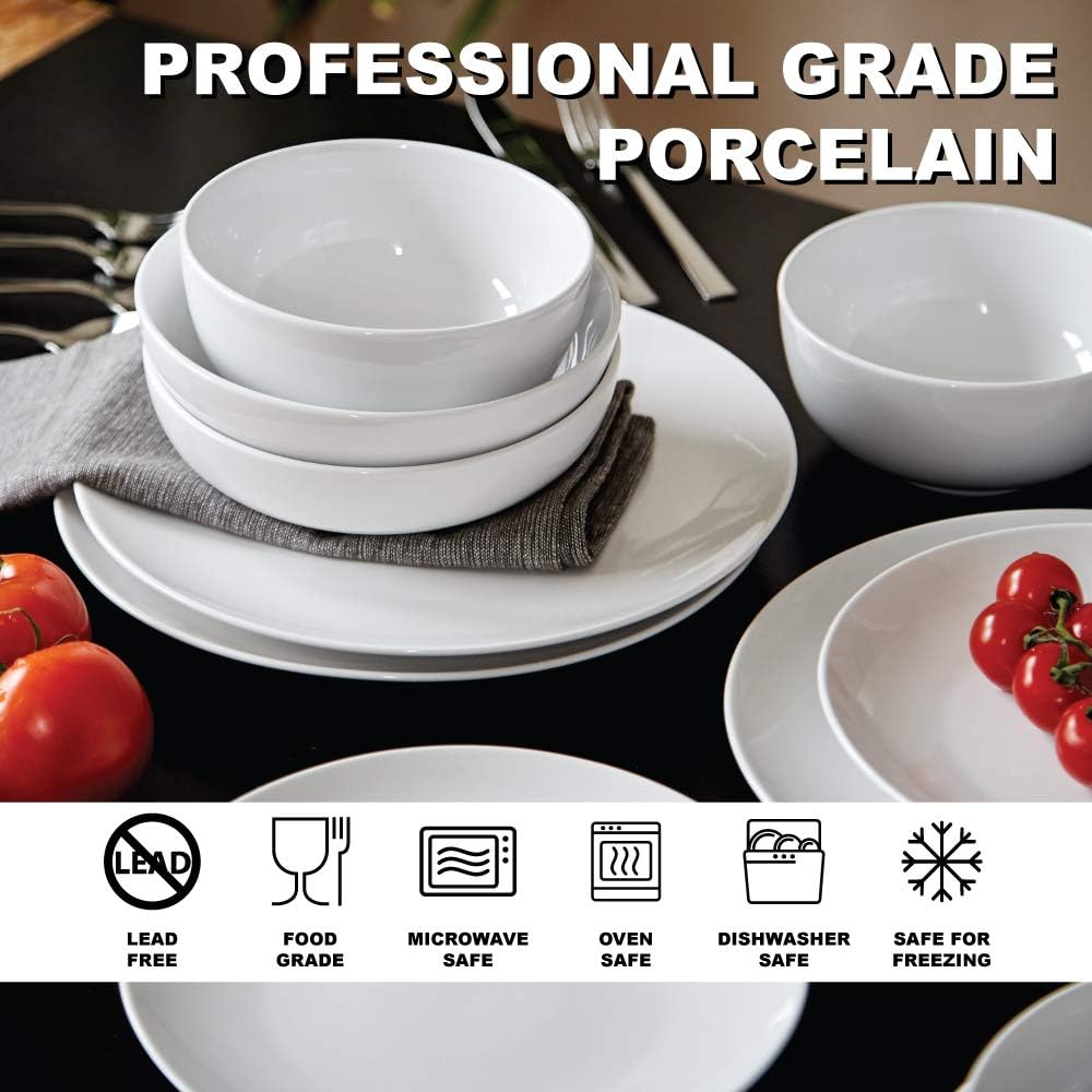 | Euro Ceramica Essential Collection Porcelain Dinnerware and Serveware, 16 Piece Set, Service for 4, Classic White: Dinnerware Sets