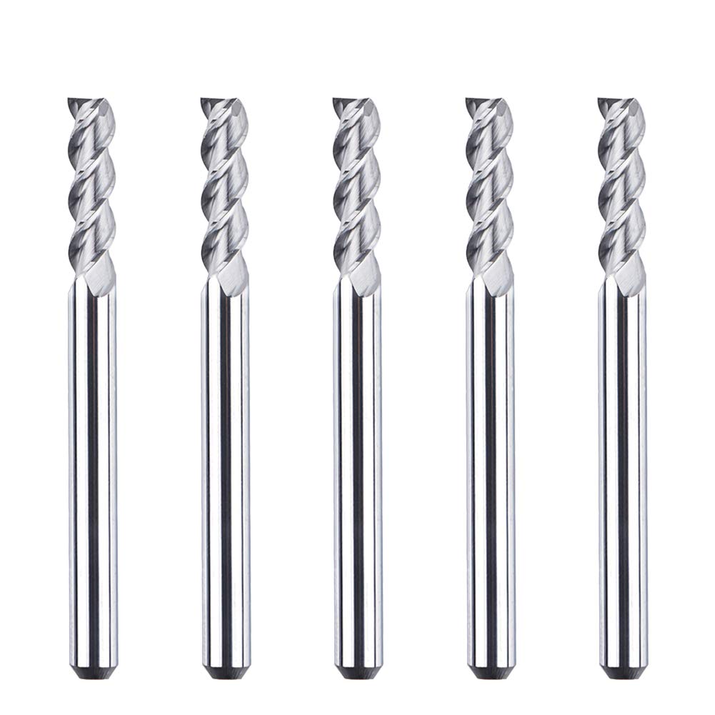SpeTool 3-Flute Carbide Spiral Rotary Bit 1/8" Shank with 1/8" Cutting Dia CNC Machine End Mill Cutting Tool, 5Pcs/Lot