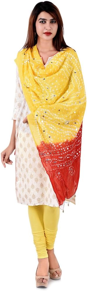 Red Yellow Tie n Dye Pure Cotton Jaipuri Dupatta