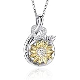 VANLAMS Sunflower Necklace for Women, Love Heart Pendant Necklace You Are My Sunshine Jewelry, Mothers Day Gifts Necklaces Gifts for Mom Wife Girlfriends Daughter
