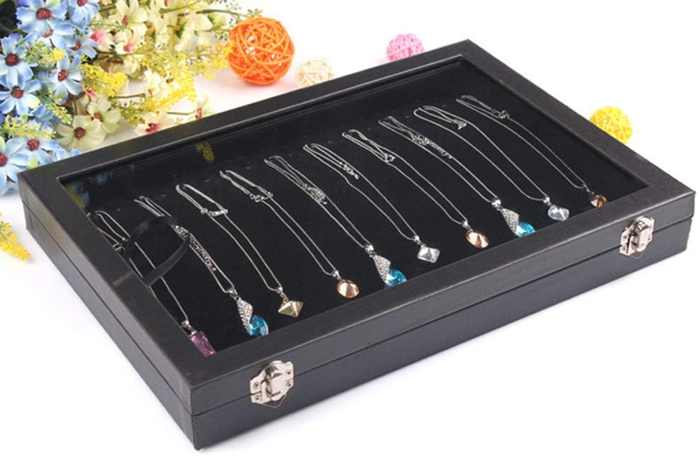 Wuligirl 20 Hooks Necklace Tray Storage Box Jewelry Display Stackable Glass Top Lockable Black Velvet Boxes(Necklace Box): Home Improvement