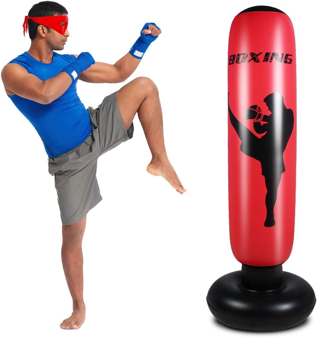Inflatable Punching Bag for Kids，Free Standing Boxing Bag for Immediate Bounce Back Heavy Punching Bag for Practicing Karate, Taekwondo, De-Stress Boxing Bag for Boy/Girl. (Adult 170CM, Red) : Sports & Outdoors