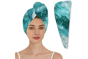 Ivolege Abstract Marble Teal Hair Wrap for Women, Super Absorbent Microfiber Hair Towel Wrap,Anti Frizz Quick Drying Hair Tur