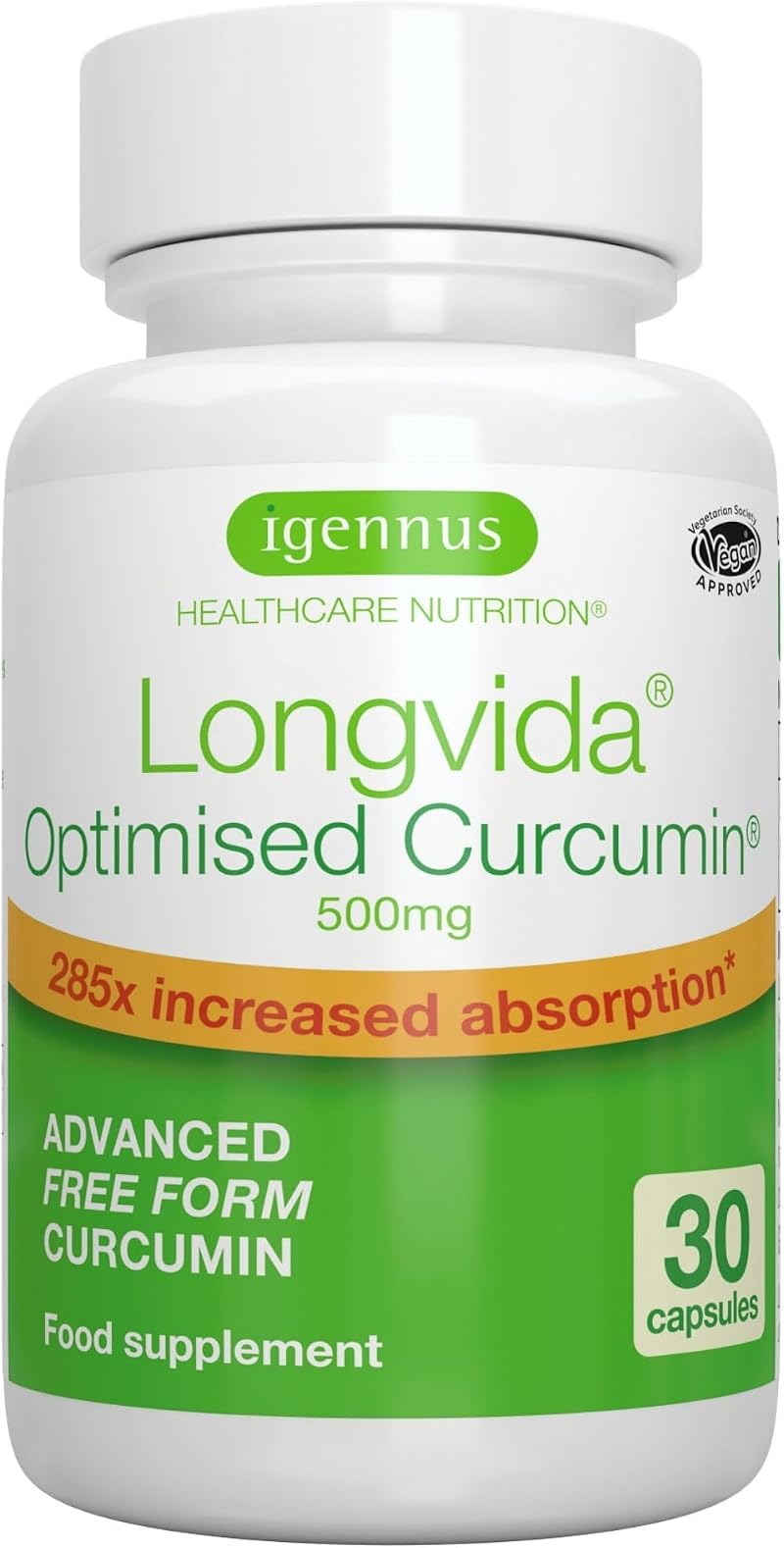 Igennus Longvida Curcumin 500mg High Dose 285x Bioavailability 30 Caps