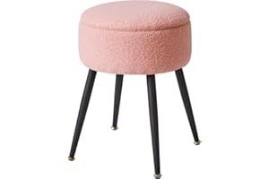 Aibiju Vanity Stool, Pink Vanity Chair with Storage, Foot Stools Ottoman Small, Soft Faux Teddy Fur Stool with 4 Metal Legs, 13" Dx18 H Small Side Coffee Table for Living Room Bedroom Pink YD-RMS137P