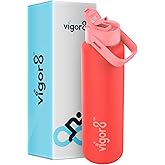 Vigor8 Insulated Stainless Steel Drink bottle with Straw and Wide Mouth | 2-in-1 Multi-function Lid | Thermal Water Flask with Double Wall Insulation | School, Office, Gym & Travel Water Bottle | 24oz