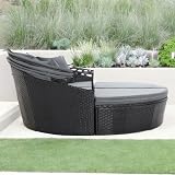 EVRE Bali 3 Piece Circular Rattan Day Bed Set with Extendable Canopy Black view 4