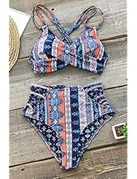 Bikini de encaje con espalda alta, diseño de flores