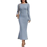 Simlakey Women Maxi Sweater Dresses Bodycon Long Ribbed Knit Dress Crew Neck Long Sleeves Slim 2025 Trendy Winter Outfit