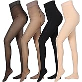 Foaincore 4 Pairs Fleece Lined Tights Women Fleece Lined Leggings Warm Tights Thermal Translucent Leggings for Winter