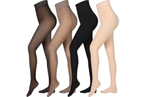 Foaincore 4 Pairs Fleece Lined Tights Women Fleece Lined Leggings Warm Tights Thermal Translucent Leggings for Winter