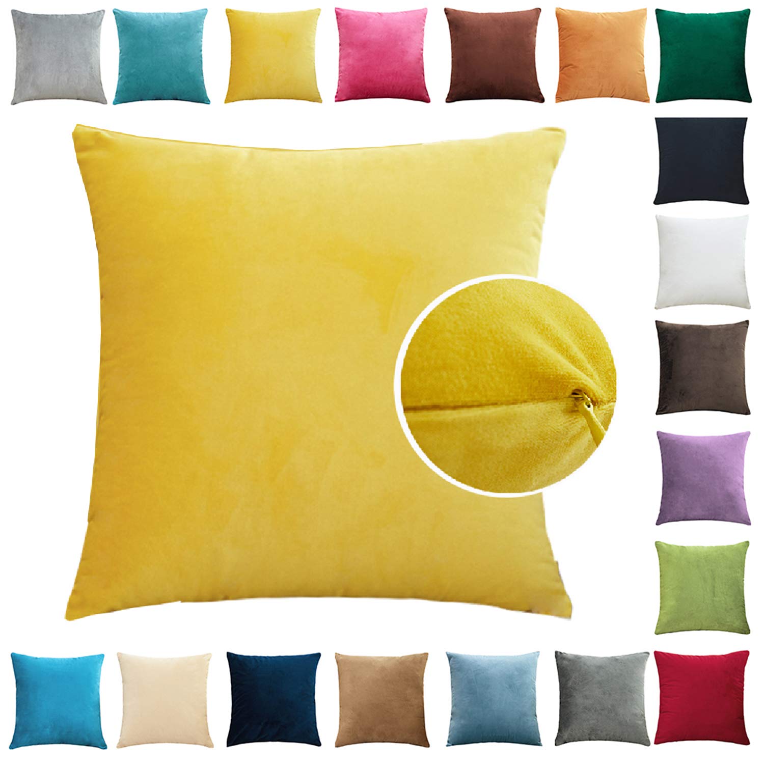 Brfash Plush Cushion Covers Throw Pillow Covers Velvet Soft Square Cushion Sofa Bed Home Car Decorative Pillowcases Invisible Zipper Yellow 24"x24"/60X60CM