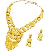 Dubai Indian Necklace Earrings Big Pendant Jewelry Set For Women 24K Gold Plated Nigeria African Bridal Wedding Party Jewellery Gifts
