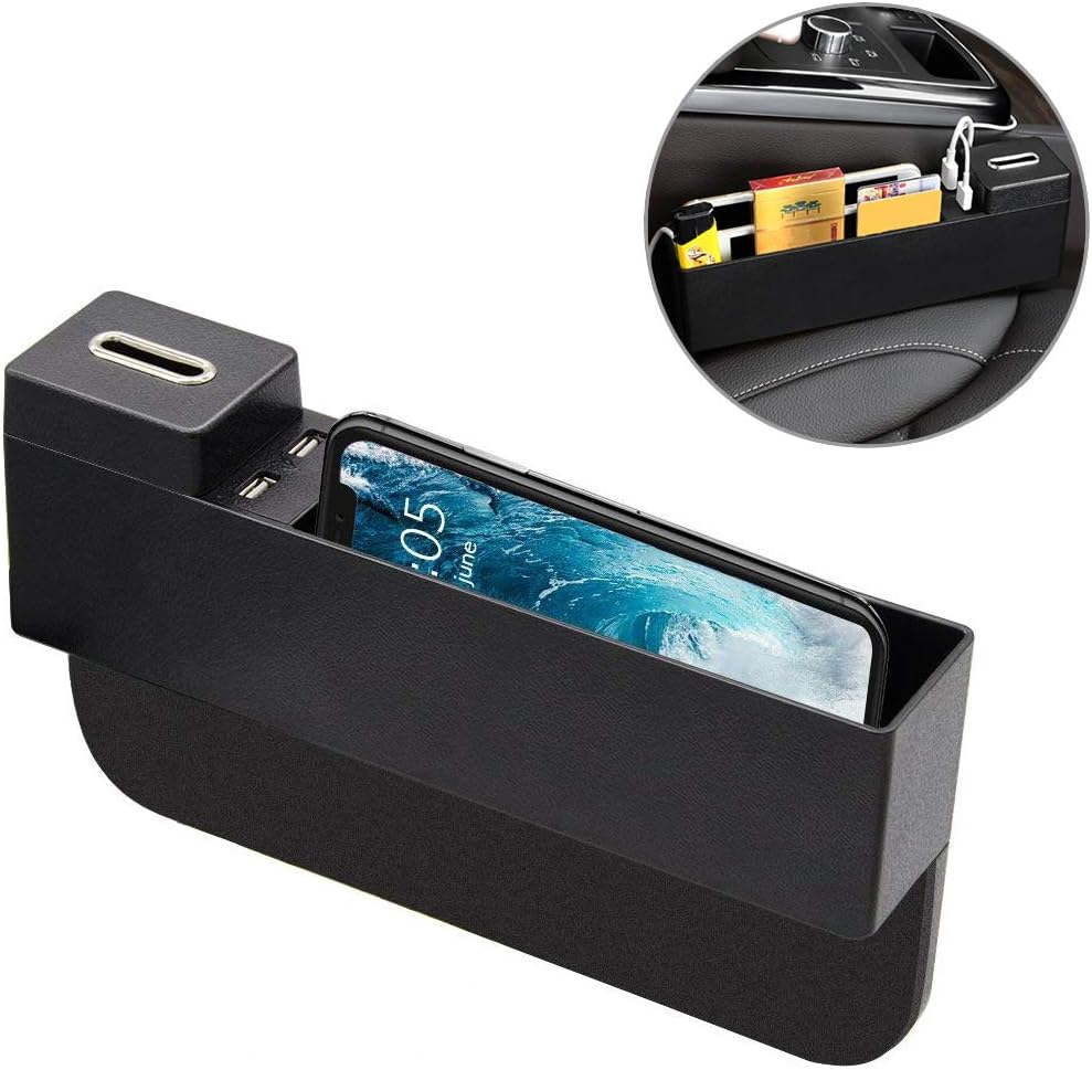 Jinjing Wireless Car Charging Console Side Pocket Organizer Universal Holder Seat Gap Filler Storage Box Coin Collector for Phones Keys Cards Wallets (Black)