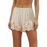 Lace Trim Satin Shorts for Women Half Slips Pajamas Lingerie Micro Shorts Elastic Waist Silk Lace Short Loungewear