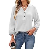 Celmia Blouses for Women Dressy Casual Button V Neck Long Sleeve Shirts Oversized Solid Blouses Tops