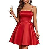 WDIRARA Women's Satin Bow Homecoming Dresses Spaghetti Strap Wedding Guest Gown Summer Mini Dress
