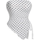 Milumia Women's Polka Dots Print Strapless Tube Top Ruched Drawstring Asymmetrical Tank Tops