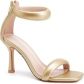 Coutgo Women's One Strap Heeled Sandals Square Open Toe Stiletto Heels Ankle Buckle Strap Summer Pump Shoes