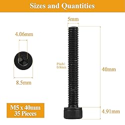 35 Pieces M5 x 40mm Socket Head Cap Screws, Thread