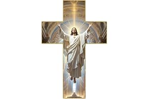 Vintage Wooden Jesus Christ Wall Cross, Handmade Religious Wall Hanging Decor, Christian Home Blessing Art, Scripture-Inspire