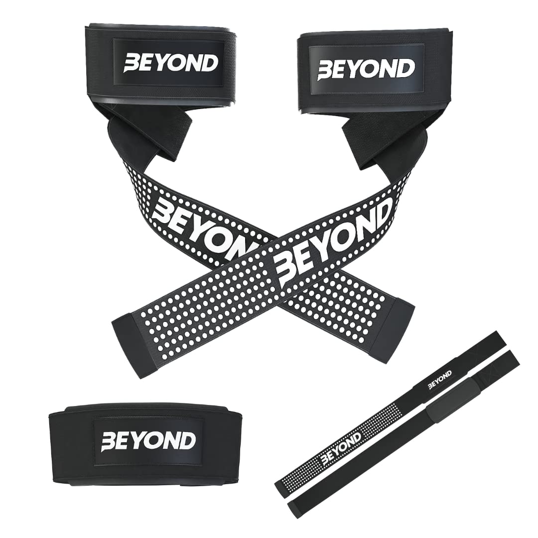 Beyond Shakers Lifting Straps for Weightlifting Deadlifts Bodybuilding Heavy Wrist Support with Gel Grips Neoprene Cotton in Black