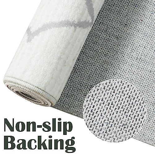 JINCHAN AREA RUG 3X5 MOROCCAN RUG WASHABLE RUG MODERN GEOMETRIC RUG NON SLIP ACCENT THIN RUG INDOOR DOOR MAT FLOOR COVER SOFT RUG CARPET FOR KITCHEN BEDROOM LIVING ROOM CREAM