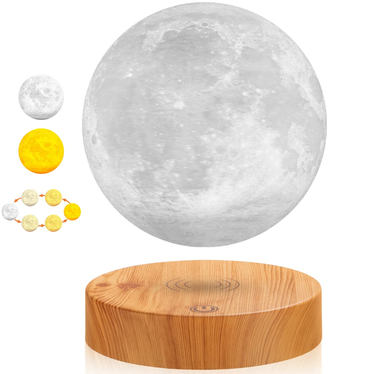 DIDWI Levitating Moon Lamp, Floating 3D Moon Light Spinning LED Moon Magnetic Levitation Night Lights for Room Office Decoration Cool Gifts (3 Colors)