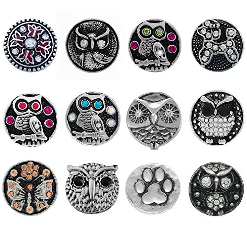 Mixed Snap Buttons Jewelry Charms Animal Owl Butterfly Rhinestone Pack of 12pcs