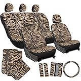 OxGord 21pc Zebra Car Seat Cover, Carpet Floor Mat, Steering Wheel Cover and Shoulder Pad Set - Universal Fit, Truck, SUV, or Van - Brown, Beige, Tan