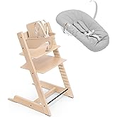 Stokke Tripp Trapp High Chair with Newborn &amp; Baby Set, Natural/Grey | Includes Chair, Newborn Set, Removable Harness, Ages 0-36 Months, Solid Wood, Adjustable 5-Point Harness