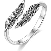 Vito 925 Sterling Silver Adjustable Open Ring for Women, Lotus Sunflower Snake Spoon Band Rings Feather Witches Knot Jewelry Gift for Wife