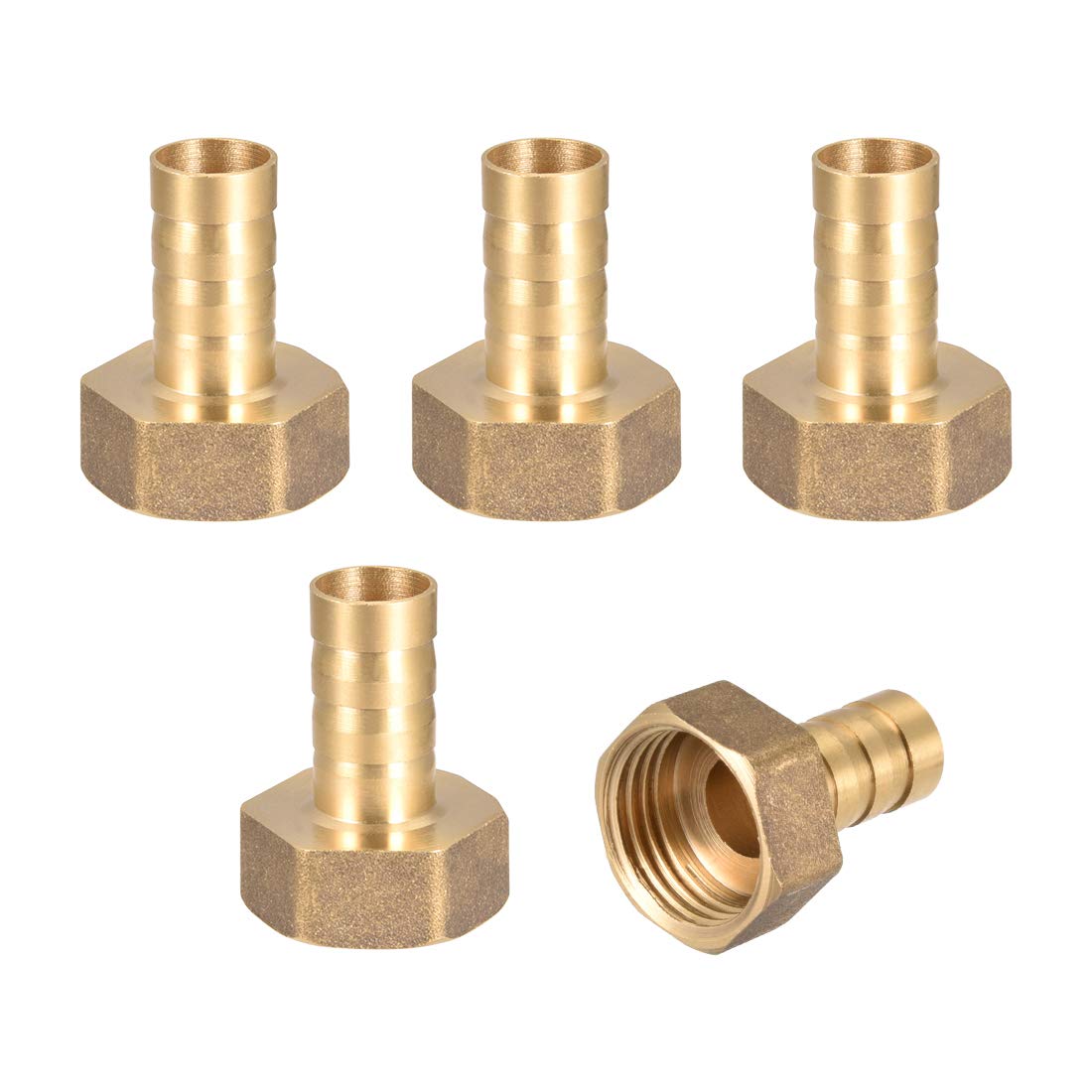 sourcing map Brass Hose Barb Fitting Connector, 12mm Barb G1/2 Female Thread Pipe Adapter, 5Pcs
