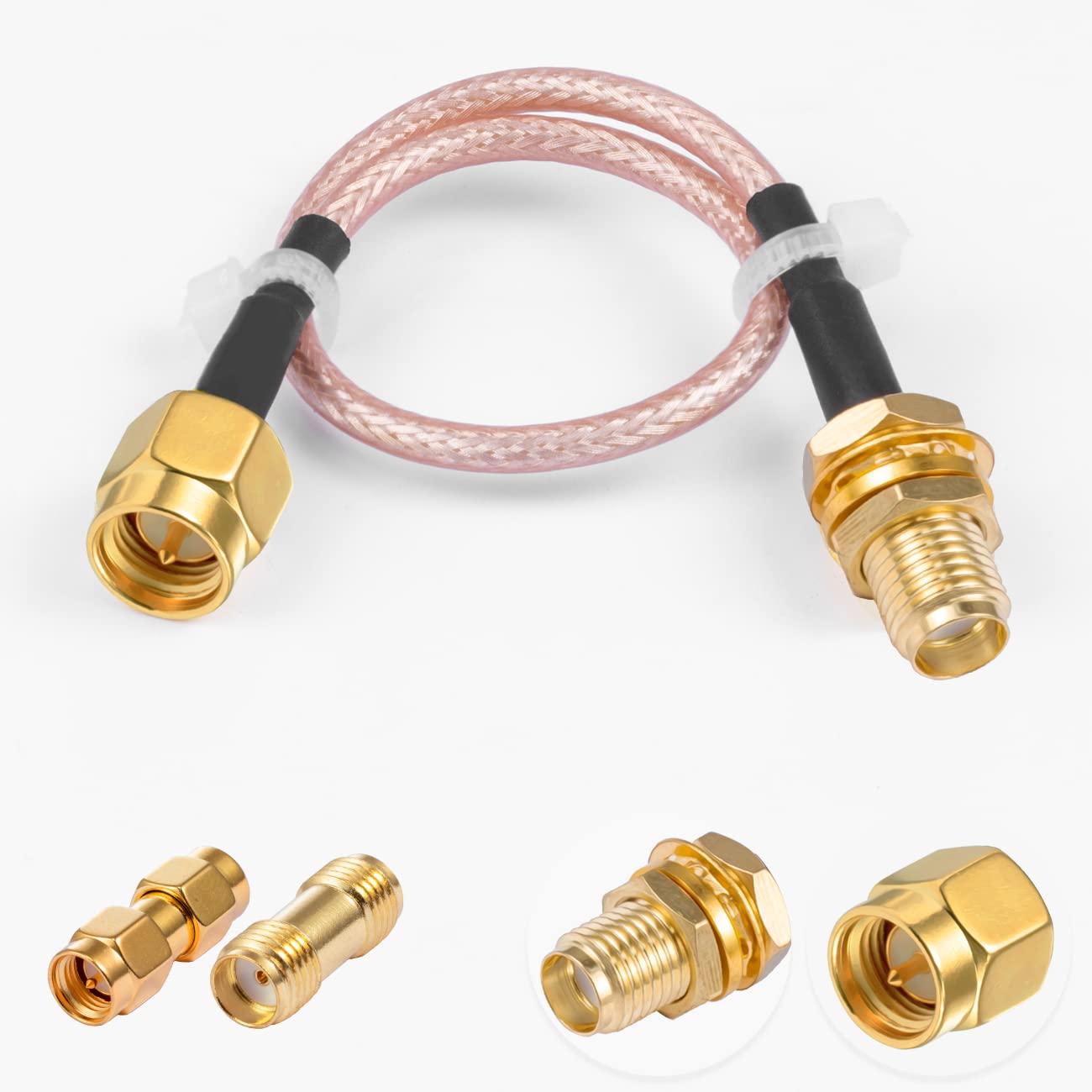 Vecys SMA Male to Female Bulkhead RG316 6" /15CM RF Coaxial Cable + 2pcs SMA Adapters Kits for Router Antenna Signal Enhancer Wireless Adapter