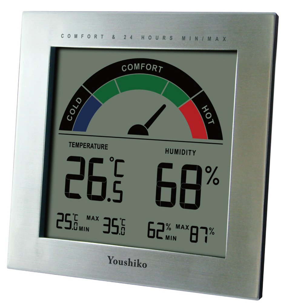 Youshiko Large LCD Digital Thermo-Hygrometer, Indoor Weather Thermometer Hygrometer Gauge, Monitor Temperature Humidity Meter for Home Office Comfort, Min/Max Records (24 Hour Auto Reset)
