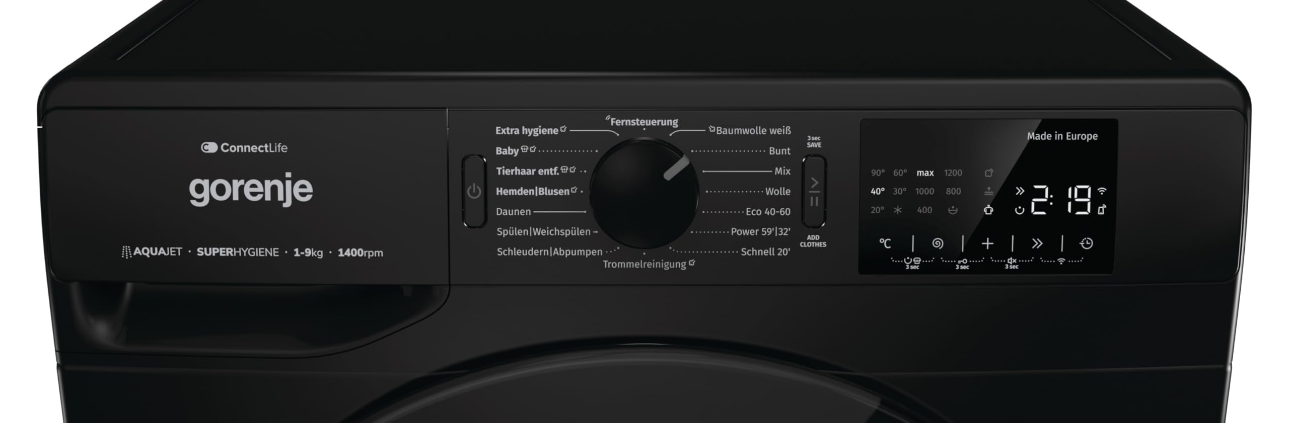 Gorenje WPNEI94A1DTSB Waschmaschine mit Dampffunktion/ConnectLife / 9Kg / 1400 U/min / 15 Programme/Totaler AquaStop/Wave Active Trommel/ExtraHygiene/PowerWash/Schnell Waschgang/EEK: A-10% 7