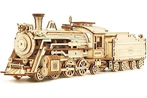 ROKR Model Car Kits Wooden 3D Puzzles Model Building Kits for Adults to Build-Educational Brain Teaser Assembly Model, Desk Decor/DIY Hobbies/Gifts for Teens&Kid (Prime Steam Express/12.1*2.7*3.3)