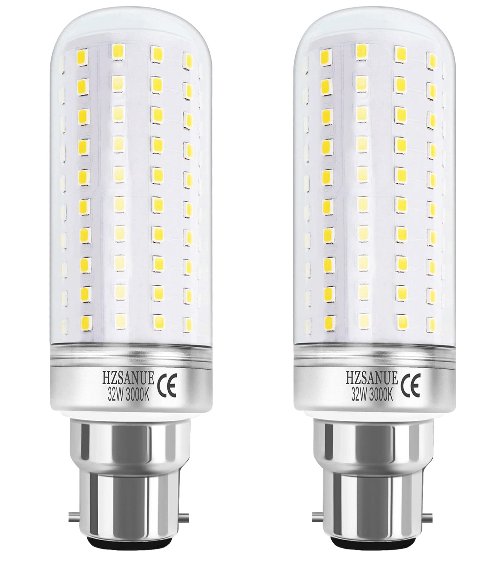 HZSANUE LED Corn Bulbs 32W, B22 Bayonet Cap LED Light Bulbs,3000K Warm White, 3600Lm,240W Incandescent Bulbs Equivalent,No Dimmable,Pack of 2