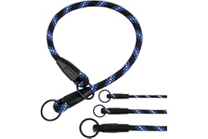 BronzeDog Rope Pro Training Dog Collar Braided No Pull Quick Release Round Lead Collars for Dogs Small Medium Large Puppy (L - 21.7" Long, Blue)