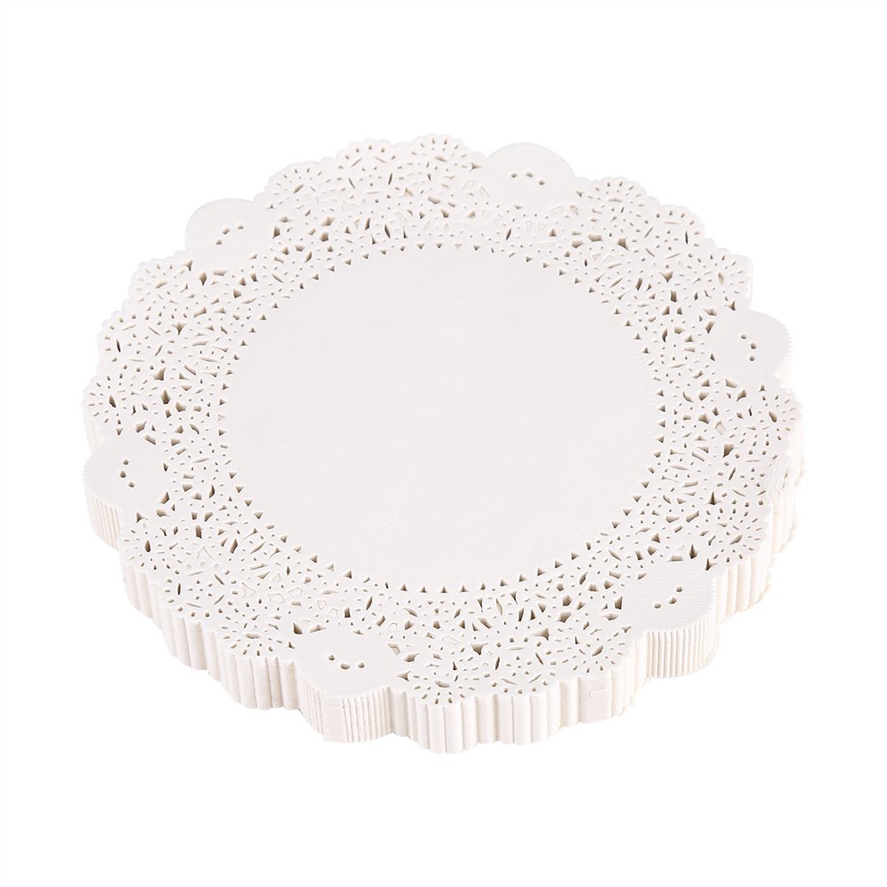Fdit 180pcs Lace Paper Cake Mat Hollow Out Decorative White Rectangle for Crafts Wedding Party Decoration(26.5cm)