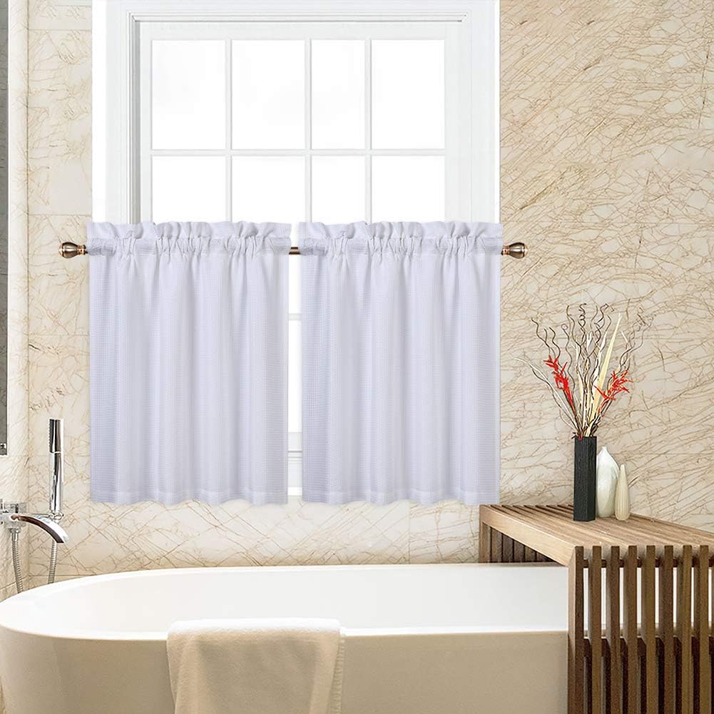 CAROMIO Cafe Curtains 30 Inch Length, Waffle
