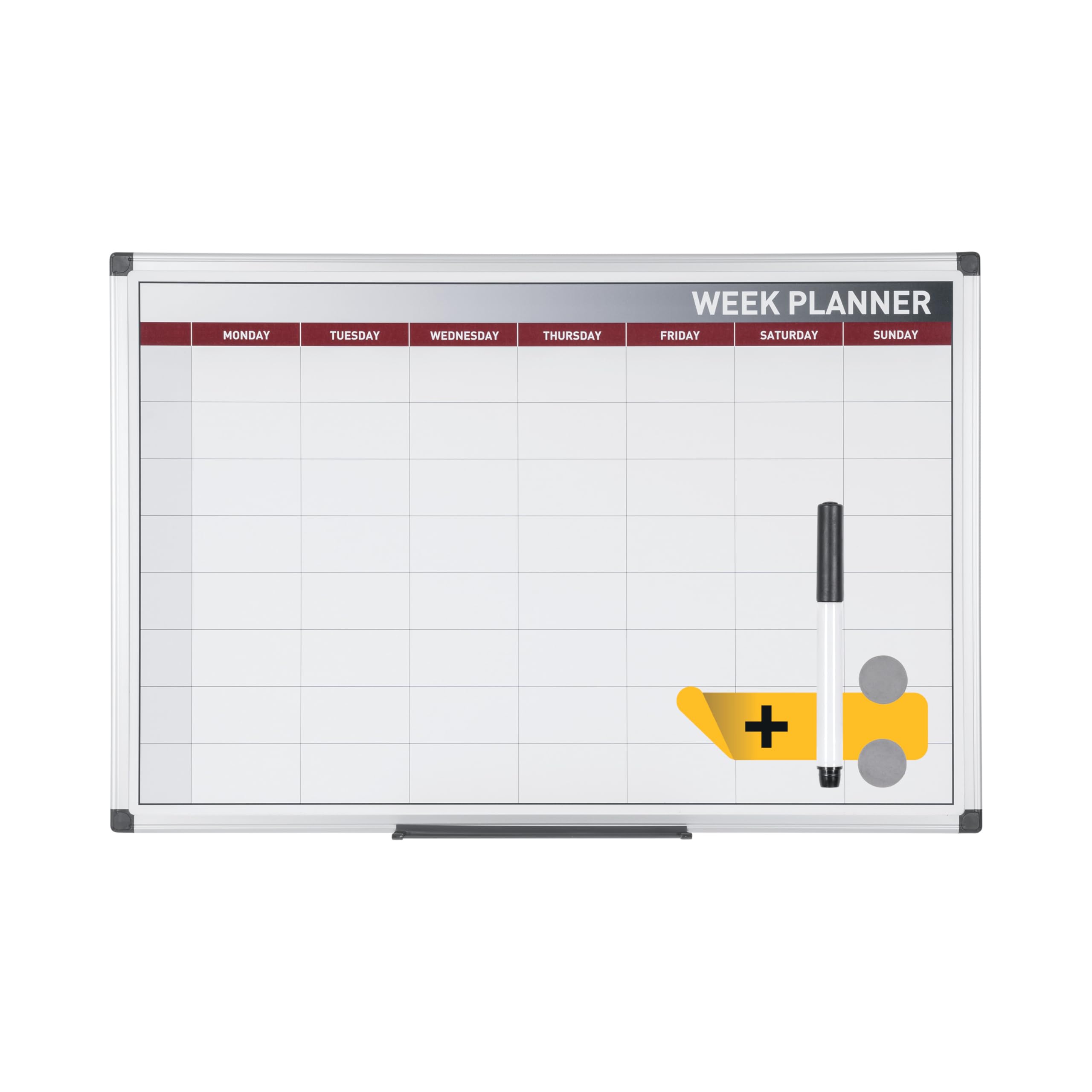 Bi-Office Week Planner, Magnetic, Aluminium Frame, 90 x 60 cm