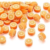 50PCS Handmade Polymer Clay Round Beads Orange Slice Loose Beads Fruit Theme Spacer Beads for DIY Bracelet Necklace Earring Charm Jewelry Making Hole 1.8mm