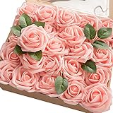 Ling's moment Artificial Flowers 25pcs Real Looking Pink Fake Roses w/Stem for DIY Wedding Bouquets Centerpieces Bridal Shower Party Home Decorations