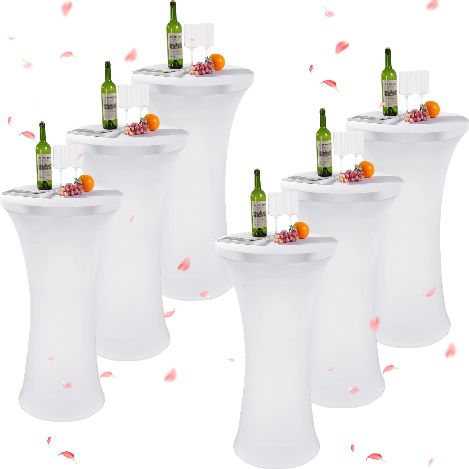 Photo 1 of 32 x 43 Inches Round Cocktail Tablecloth Spandex Bottom Table Cover Stretch Tablecloth Fitted High Top Round Table for Bar Pub Wedding Party Banquet Birthday Supplies(White,6 Pack)
