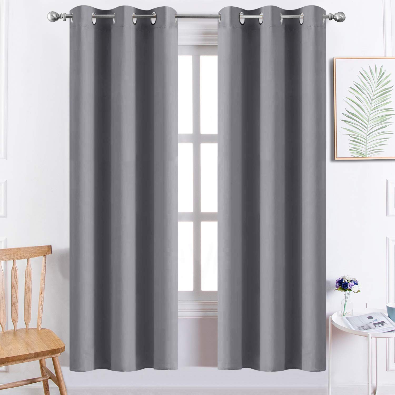 Yakamok Blackout Curtains for Bedroom, 38W x 72L, Grey, 2 Panels