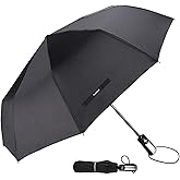 TradMall Travel Umbrella Windproof with 56 Inches Large Canopy 10 Reinforced Fiberglass Ribs Ergonomic Handle Auto Open & Close, Black
