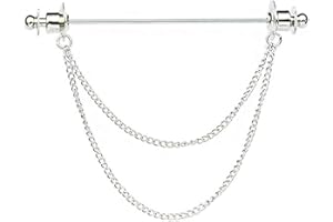 UUDUO Men's Tie Pins Shirt Collar Pin with Double Chains Tassel 18K Gold Silver Black Brass Collar Bar Tie Stick Pin Suit Accessories